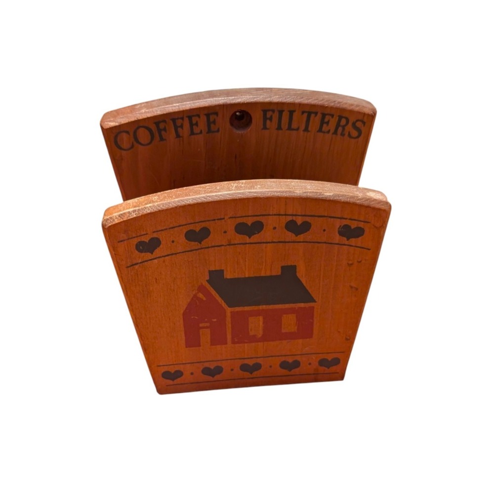 Vintage North Columbia Trading Wood Coffee Filter Holder Country House Heart